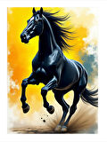 Koşan Siyah Atın Asaleti Modern Ahşap Tablo