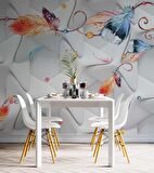 Renkli Tüy Desenli Geometrik Şekilli 3 Boyutlu 3D Duvar Kağıdı