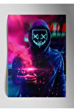 Metal Baskı Parlak Duvar Tablosu - Neon Maske