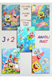 Metal Baskı - SüngerBob, Çocuk Bebek Odası, SpongeBob 5'li Set Tablo