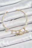 Pirinç Zirkon Taşlı İstiridye Ve Deniz Yıldızı Model Gold Renk Charm Bileklik - TJ-BB7358