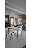 Laila 1 Adet 65 cm Ada Mutfak Bar Sandalyesi Gri Renkli Kumaş – Siyah Metal Ayak