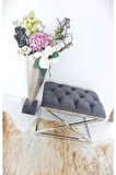 Delano X Bench Puf – 40 x 60 cm Krom Metal Ayaklı, Babyface Kumaş, 44 cm Yükseklik