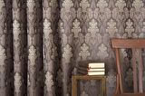 Massarelli Fon Perde Klasik Damask Desen Antrasit Mürdüm Pilesiz 