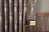 Massarelli Fon Perde Klasik Damask Desen Antrasit Mürdüm Pilesiz 