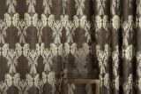 Massarelli Fon Perde Klasik Damask Desen Antrasit Gold Pilesiz 