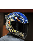 RAPID 2 RACE SPOX MAVİ-GRİ KAPALI MOTOSİKLET KASKI SİYAH CAMLI