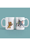 2'li Tom ve Jerry - Tasarım Baskılı Kahve Kupası Hediye Porselen Mug Kupa Bardak