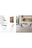 Milano’25 Açılır Masa Takımı – Ceviz Desen & Beyaz Ayak – 80×125 → 165 cm. 4 Sandalyeli