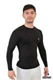 Erkek Siyah Uzun Kol Compression Fitness Gym Spor Body T-shirt