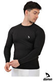 Erkek Siyah Uzun Kol Compression Fitness Gym Spor Body T-shirt