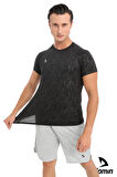 Erkek Kamuflaj Desenli Kısa Kol Siyah Compression Fitness Gym Body Tshirt
