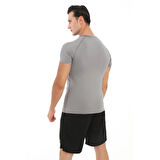 Erkek Kısa Kol Gri Compression Fitness Gym Body Tshirt