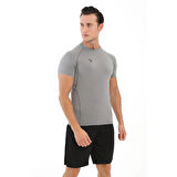 Erkek Kısa Kol Gri Compression Fitness Gym Body Tshirt