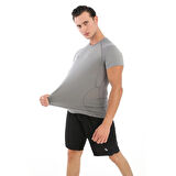 Erkek Kısa Kol Gri Compression Fitness Gym Body Tshirt