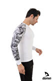 Erkek Uzun Kol Beyaz Tek Kol Desenli Compression Fitness Gym Body Tshirt