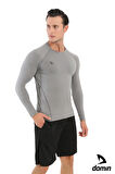 Erkek Uzun Kol Gri Compression Fitness Gym Body Tshirt