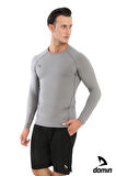 Erkek Uzun Kol Gri Compression Fitness Gym Body Tshirt