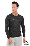  Erkek Siyah Uzun Kol Kamuflaj Desenli Compression Fitness Gym Body Tshirt