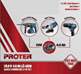 PROTER 3 LÜ SET PST 904 E ŞARJLI AVUÇ TAŞLAMA + PST 945 HD PNOMATİK KIRICI–DELİCİ+PST 924 BL ŞARJLI MATKAP 13 MM KÖMÜRSÜZ DARBELİ +3 AKÜ+TAKIM ÇANTASI