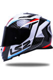 Storm 2 Racer Beyaz Kapalı Motosiklet Kaskı Siyah Camlı