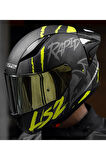 RAPID 2 RACE RAVEN MAT SİYAH-GRİ-NEON SARI FULLFACE MOTOSİKLET KASKI GOLD CAMLI