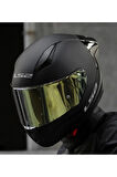 Rapıd 2 Race Mat Siyah Fullface Motosiklet Kaskı Gold Camlı