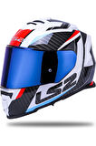 Storm 2 Racer Beyaz Kapalı Motosiklet Kaskı Mavi Camlı