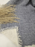Denim Mavi 7 Katlı Çift Taraflı Dolgulu Çift Kişilik Müslin Battaniye %100 Pamuk 230x240 cm