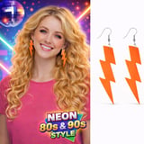 ’ler 'lar Retro Neon Turuncu Şimşek Küpe  cm