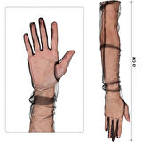 Uzun Boy Likralı Siyah Yetişkin Mega Tül Eldiven