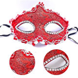 Kırmızı Renk Gözler Kristal Taşlı Dantelli Parti Maskesi