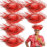 Tropikal Parti Kırmızı Hasır Hawaii Şapkası