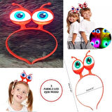 Led Işıklı & Pilli Uzaylı Göz Parti Tacı Kırmızı Renk