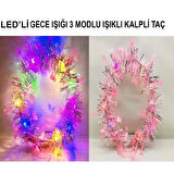 Kalp Püsküllü 3 Modlu LED Işıklı Taç Pembe Renk