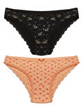 2 Lİ Paket Desenli Dantelli M Beden Kadın Bikini Külot