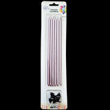 Pembe Metalik İnce Uzun Pasta Mum 20 cm * 6 Adet
