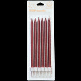 Kırmızı Simli İnce Uzun Pasta Mum 16 cm * 6 Adet