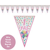 1 Yaş Yıldızlı Pembe Flama Bayrak Set Süs