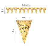 İyiki Doğdun Altın Siyah Flama Bayrak Set Süs