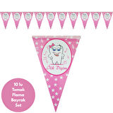 İlk Dişim Notalı Pembe Flama Bayrak Set Süs