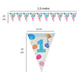 Happy Birthday 1 Yaş Mavi Flama Bayrak Set Süs