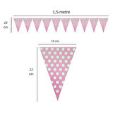 Pembe Üstü Beyaz Puanlı Flama Bayrak Set Süs