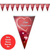Kalp Temalı Seni Seviyorum Flama Bayrak Set Süs