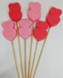 Sabun - Kokulu Süs Sabunu - Çubuklu Kalp 6 Adet Pembe-5cm