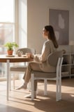 Dore Serisi 2 Adet Cappucino Babyface Kumaş Beyaz Metal İskeletli Mutfak Sandalyesi