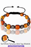 Sertifkalı Küp Model Terahertz - Turuncu Akik Taşı Bileklik - Ayarlamalı