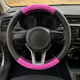 Deri Silikon Direksiyon Kılıfı Geçme 4 Parça Siyah Pembe