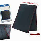 Lüx Desenli Deri Dikme Direksiyon Kılıfı 38-40cm Siyah Kırmızı Dikişli OND361