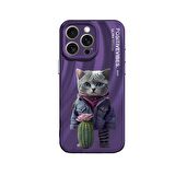 Teleplus iPhone 15 Pro Max Kılıf Crew Desenli Kapak Mor Kedi 